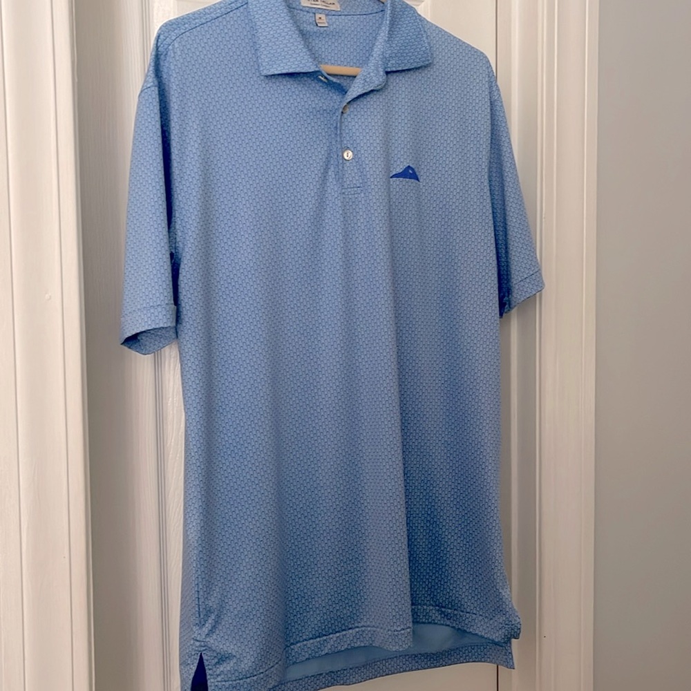 Peter Millar, summer comfort, golf shirt, short sleeve horseshoe print blue EXC